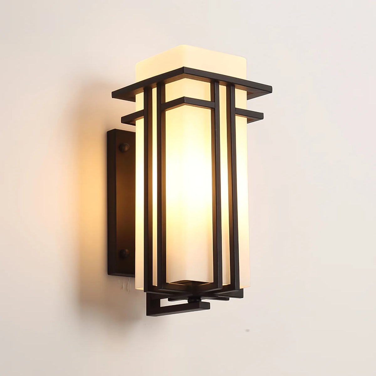 Outdoor Wall Sconce with Frosted Glass and Industrial Iron Frame Weatherproof Exterior Light