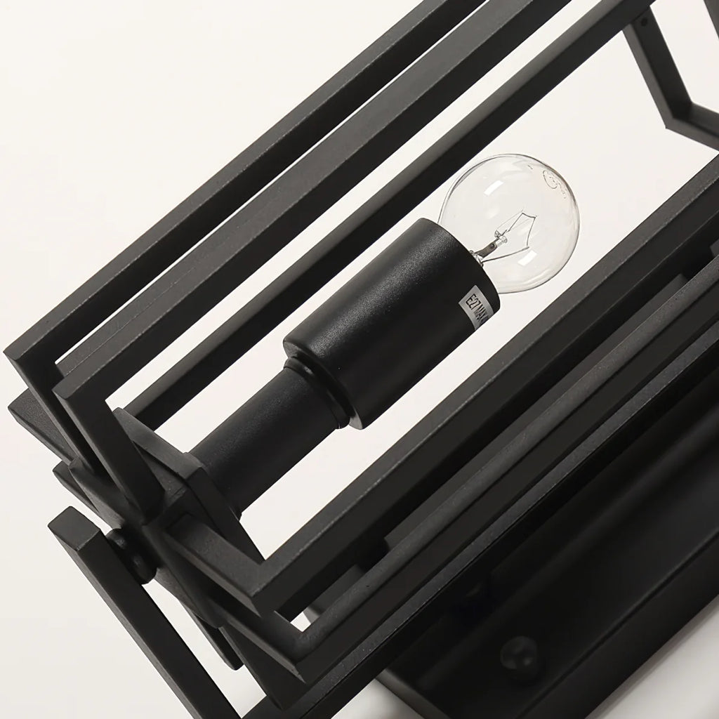 Outdoor Wall Sconce with Frosted Glass and Industrial Iron Frame Weatherproof Exterior Light
