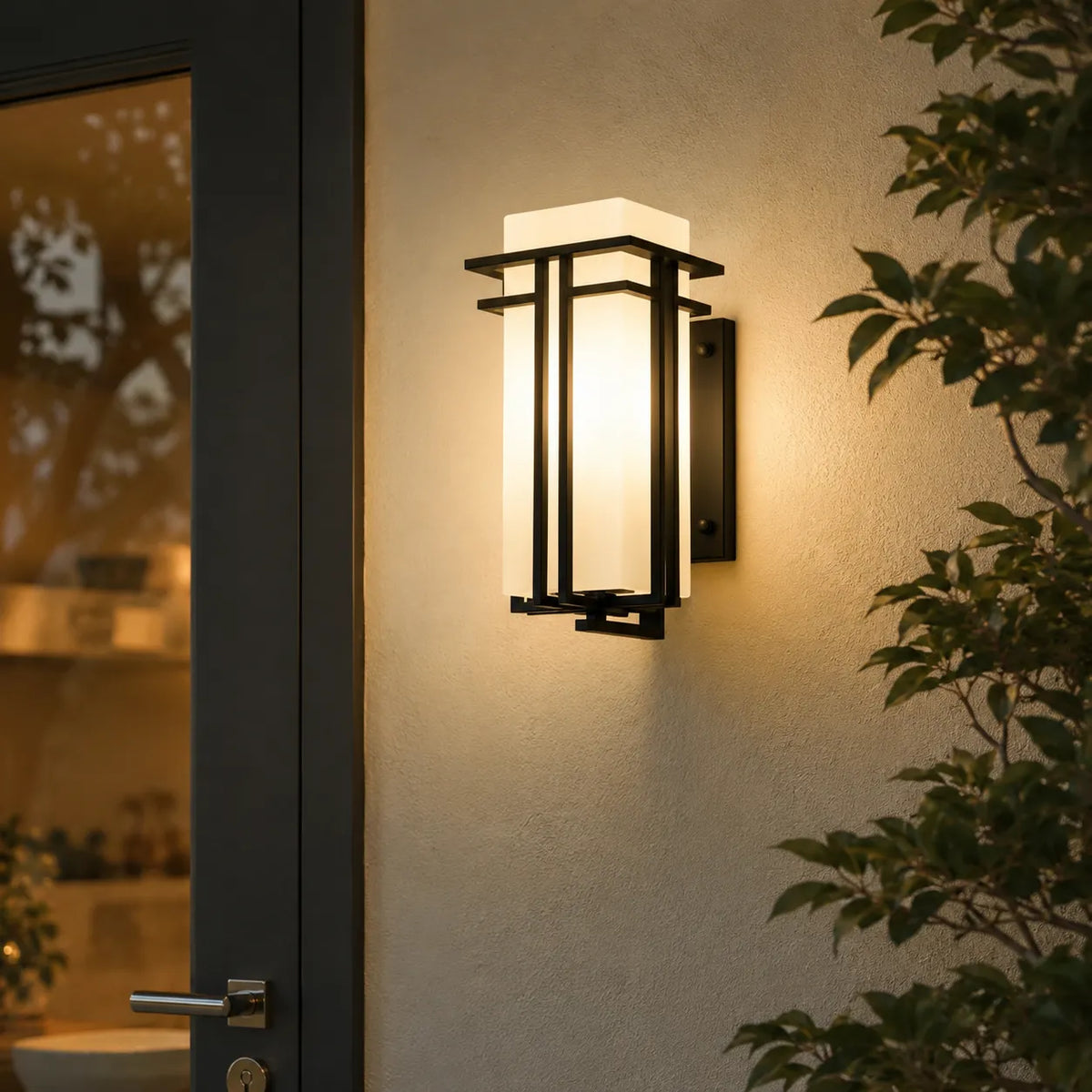Outdoor Wall Sconce with Frosted Glass and Industrial Iron Frame Weatherproof Exterior Light