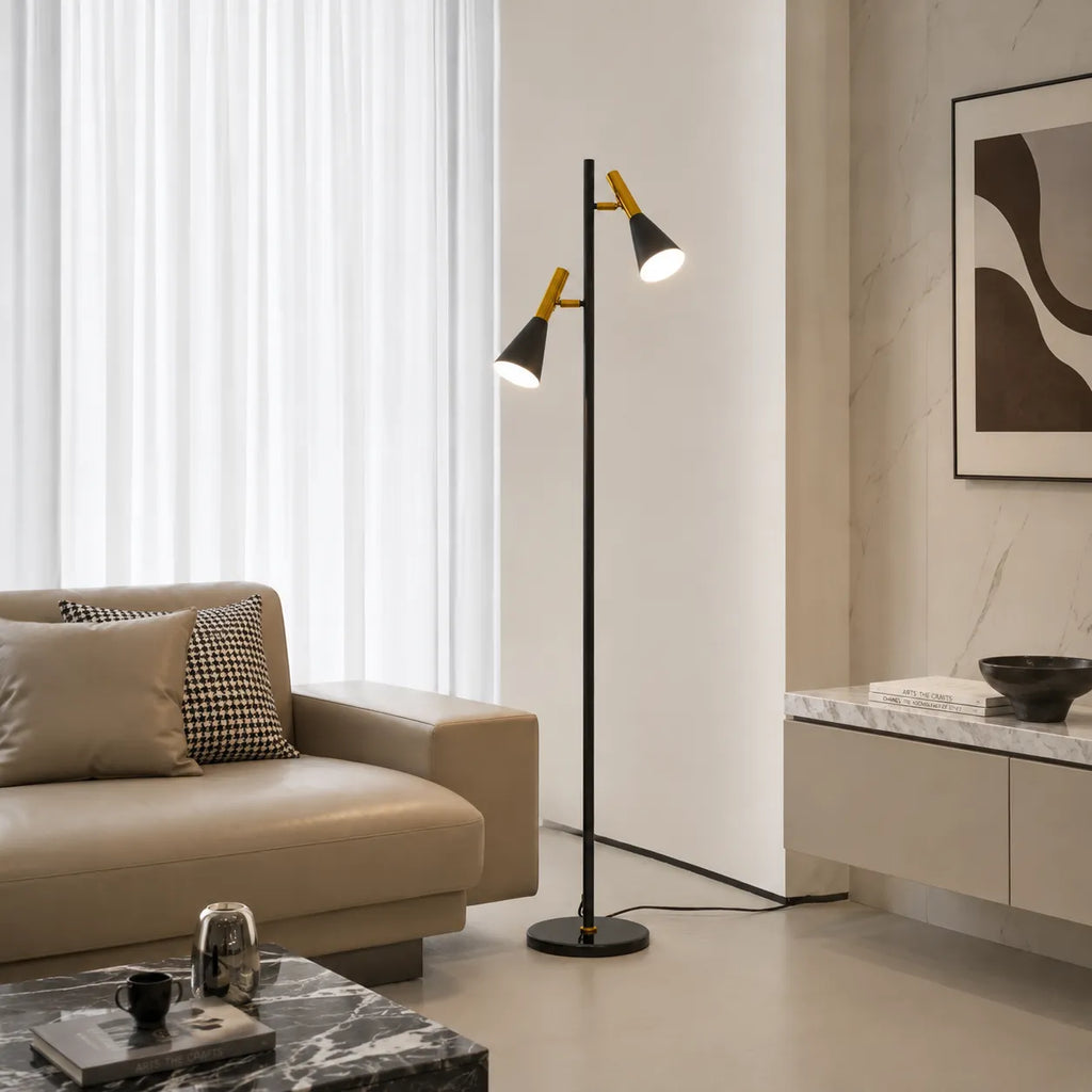 Lampadaire avec abat-jour orientable réglable, base en marbre et design nordique moderne