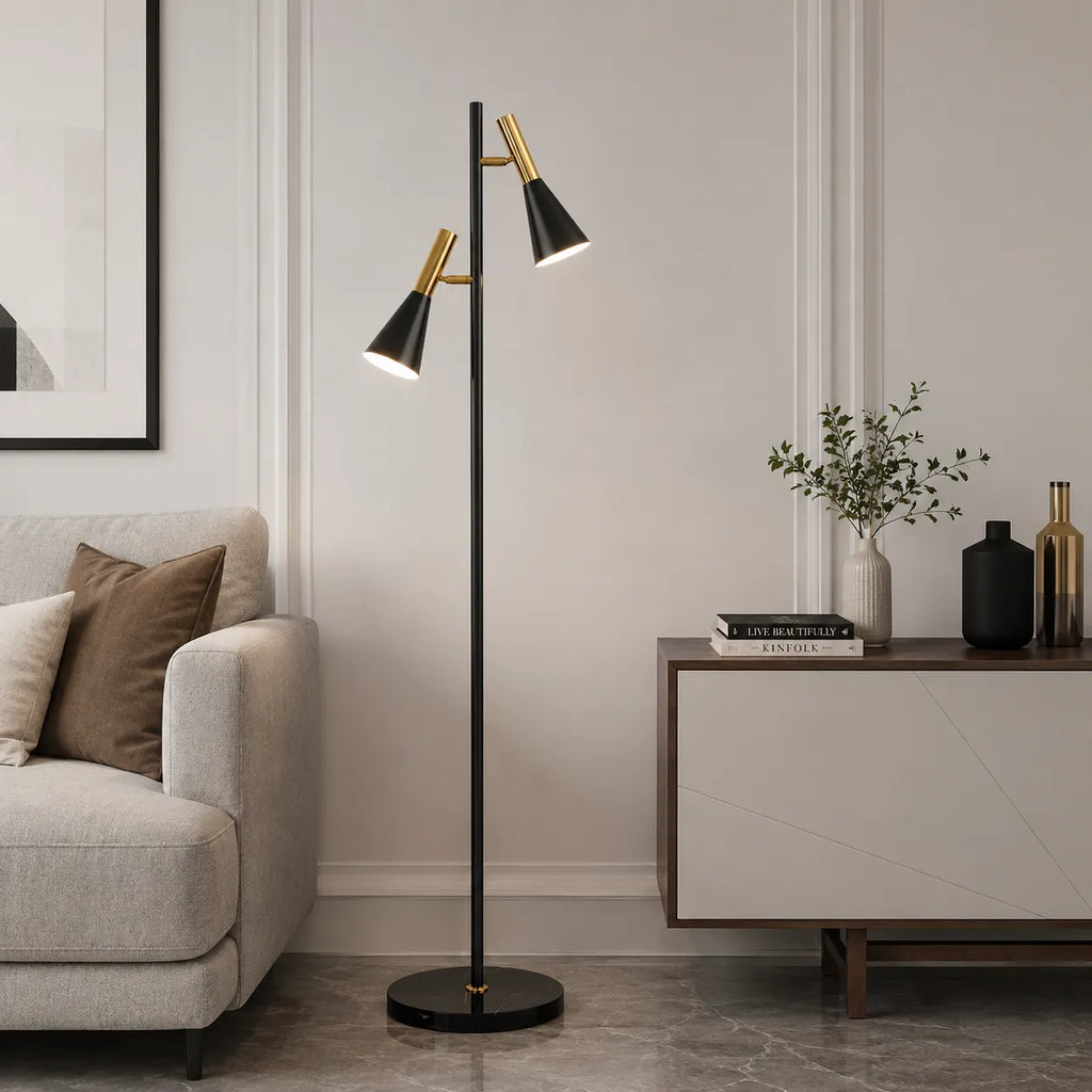 Lampadaire avec abat-jour orientable réglable, base en marbre et design nordique moderne
