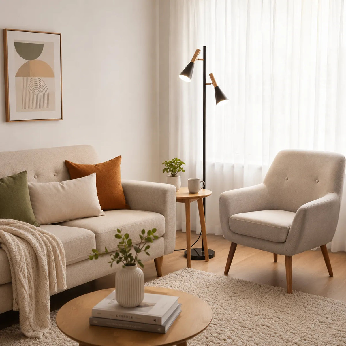 Lámpara de pie con pantalla giratoria ajustable, base de mármol y diseño nórdico moderno