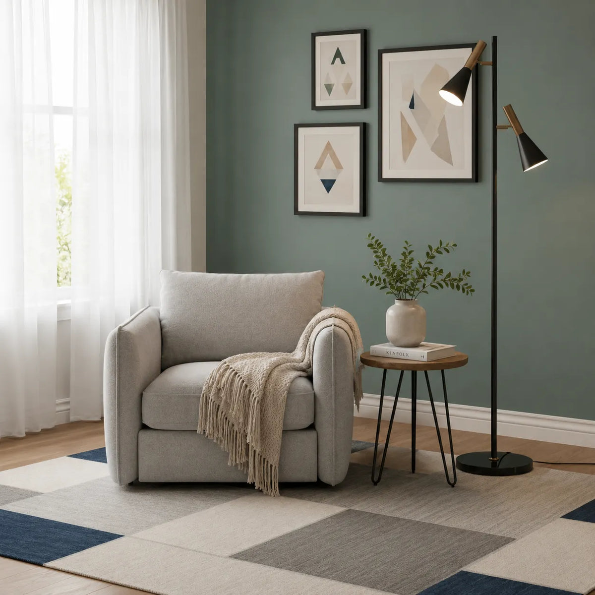 Lampadaire avec abat-jour orientable réglable, base en marbre et design nordique moderne