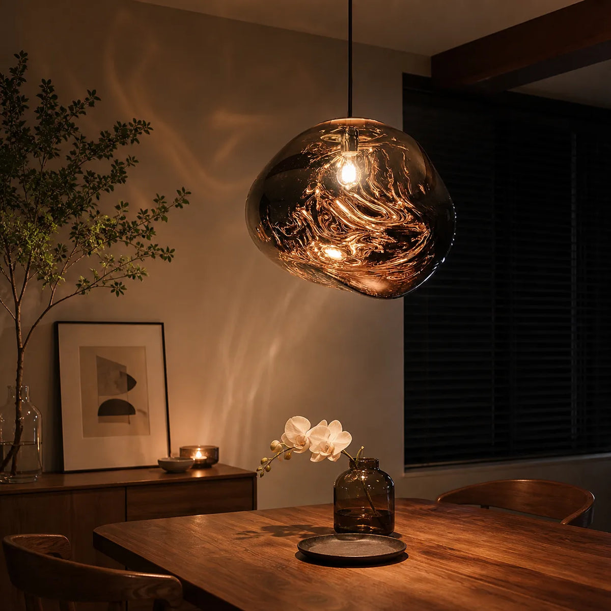 Pendant Light with Sculptural Melt-Effect Polycarbonate Shade and LED Modern Design