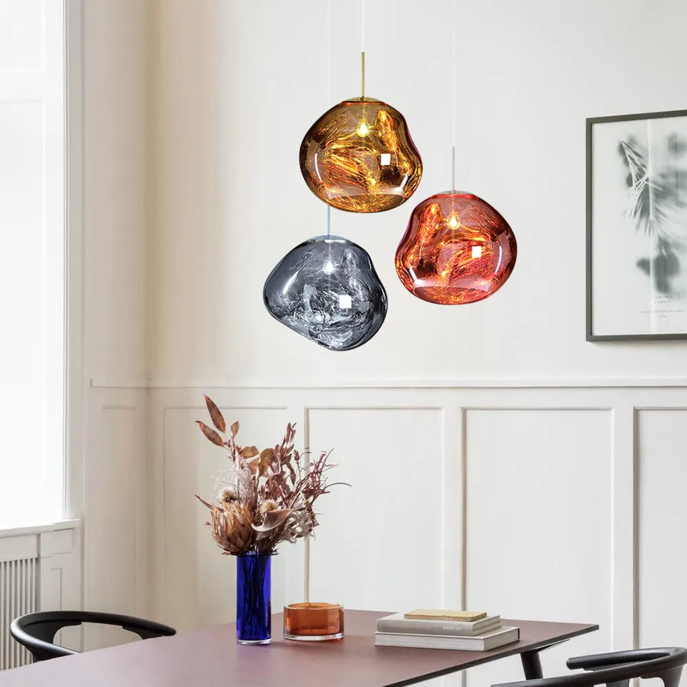 Pendant Light with Sculptural Melt-Effect Polycarbonate Shade and LED Modern Design