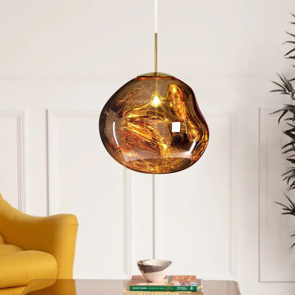 Pendant Light with Sculptural Melt-Effect Polycarbonate Shade and LED Modern Design
