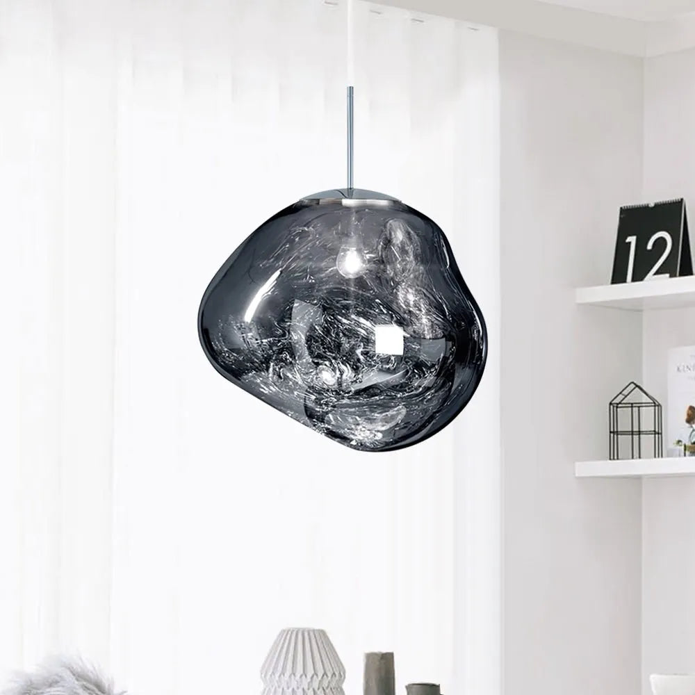 Pendant Light with Sculptural Melt-Effect Polycarbonate Shade and LED Modern Design