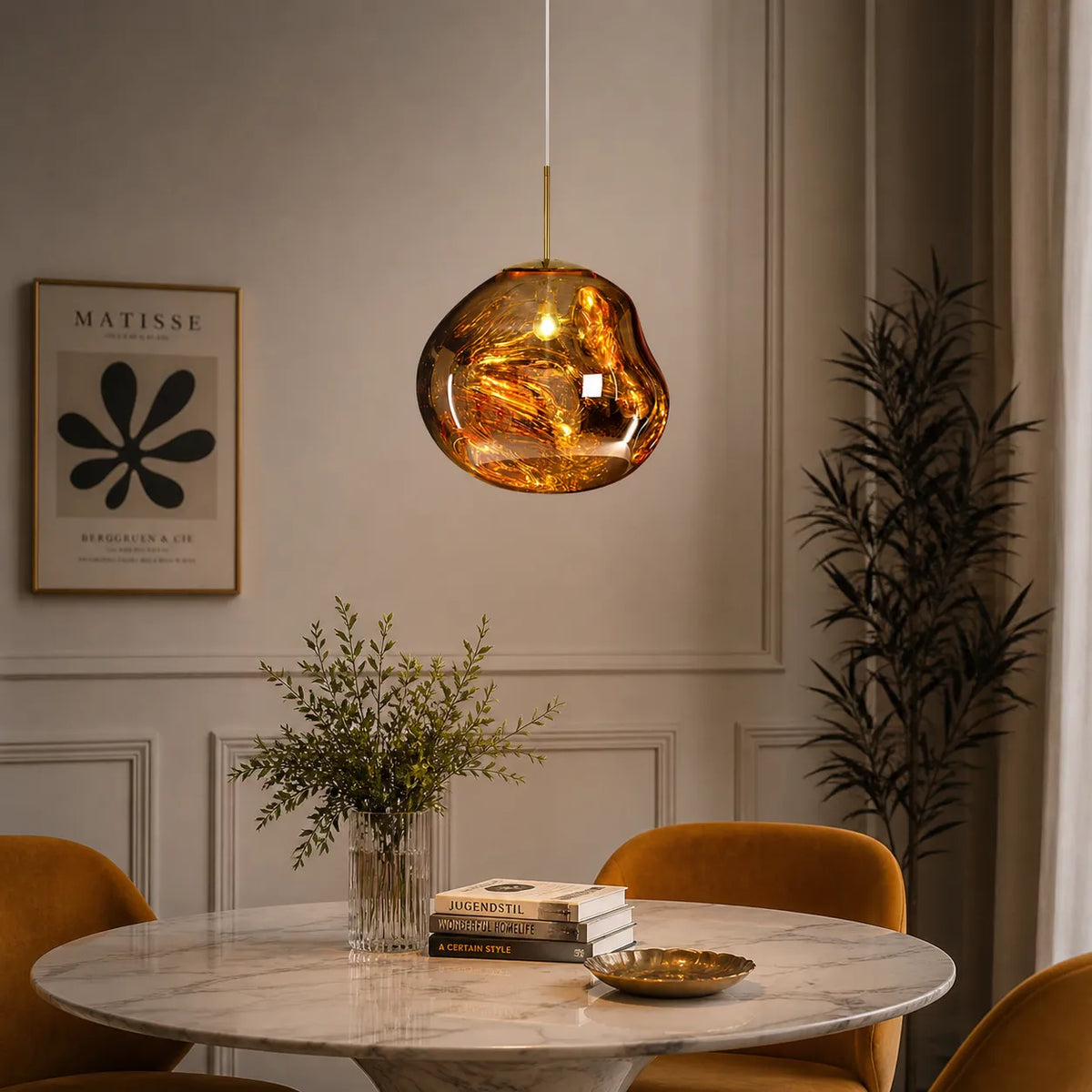 Pendant Light with Sculptural Melt-Effect Polycarbonate Shade and LED Modern Design