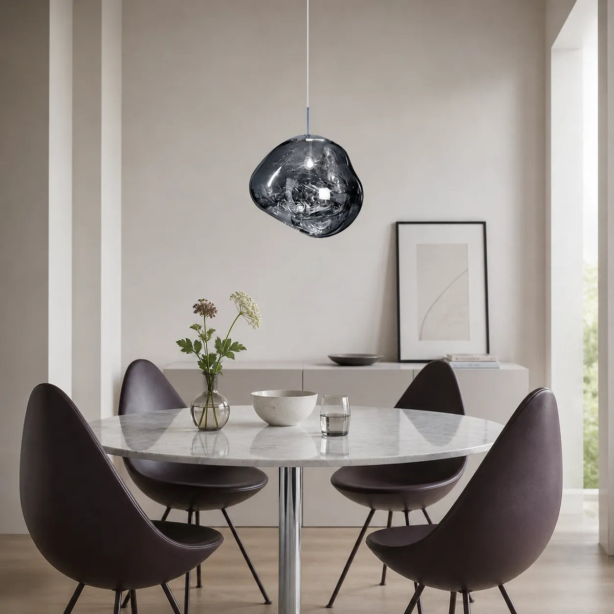 Pendant Light with Sculptural Melt-Effect Polycarbonate Shade and LED Modern Design