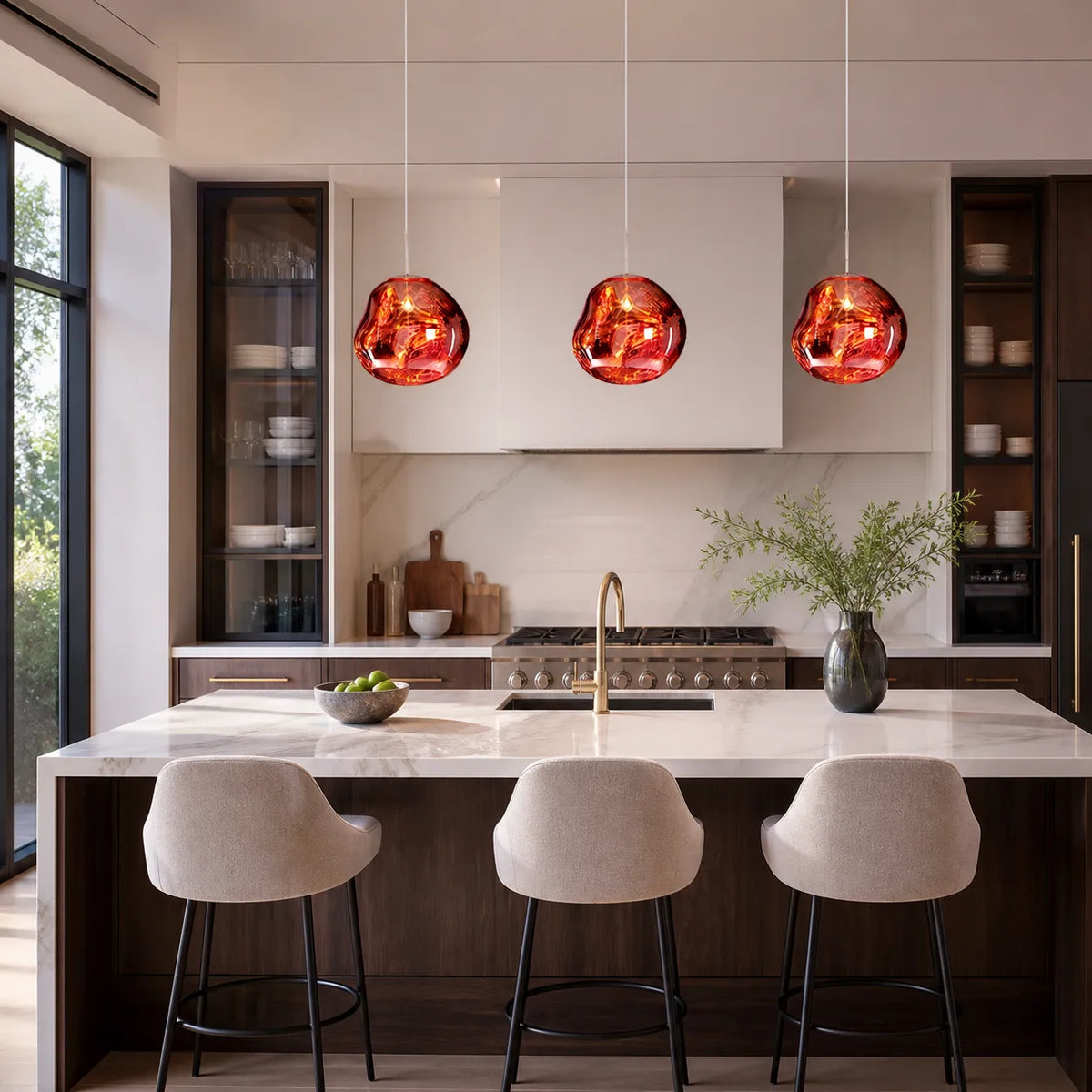 Pendant Light with Sculptural Melt-Effect Polycarbonate Shade and LED Modern Design