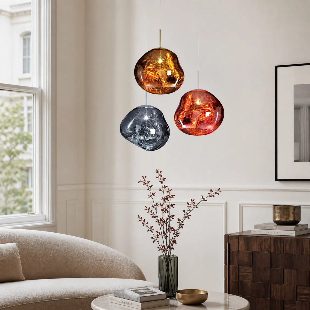 Pendant Light with Sculptural Melt-Effect Polycarbonate Shade and LED Modern Design