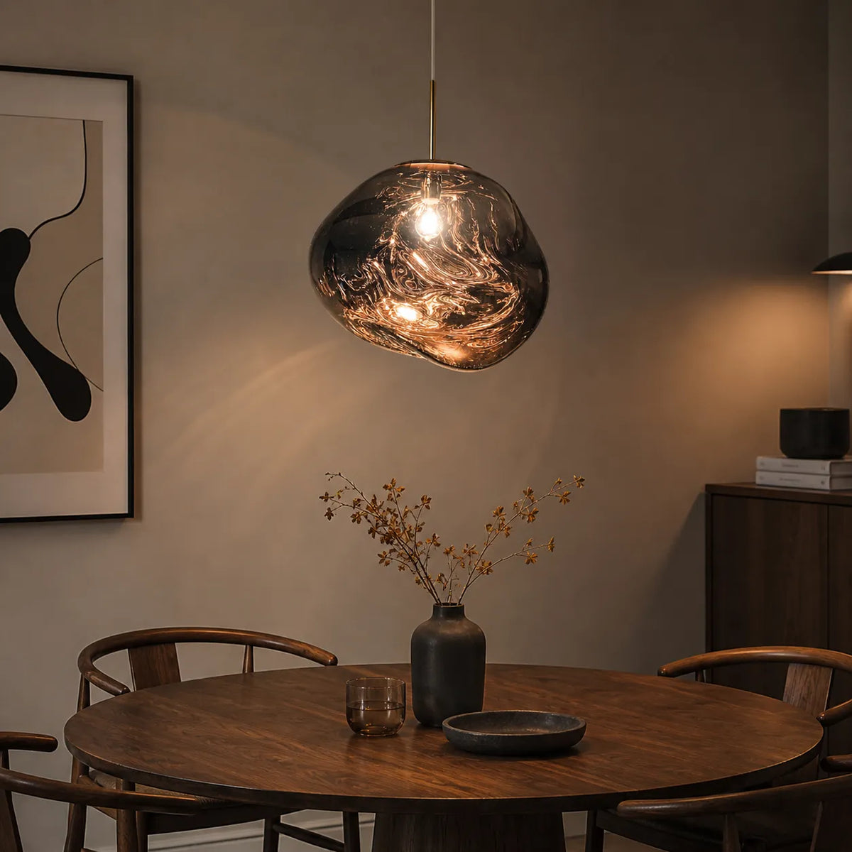 Pendant Light with Sculptural Melt-Effect Polycarbonate Shade and LED Modern Design