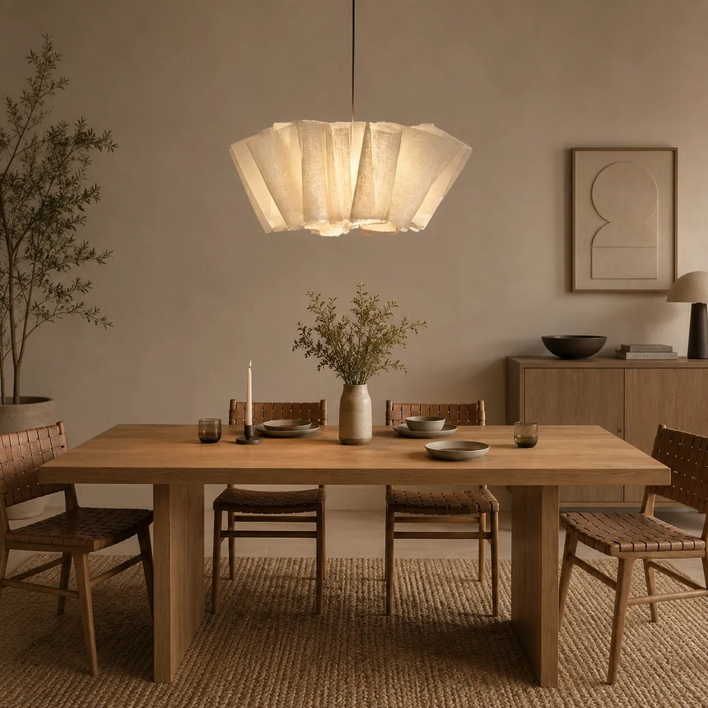 Kitchen Pendant Light Fixtures with Pleated Fabric Shade and Iron Frame for Dining Rooms Bedrooms