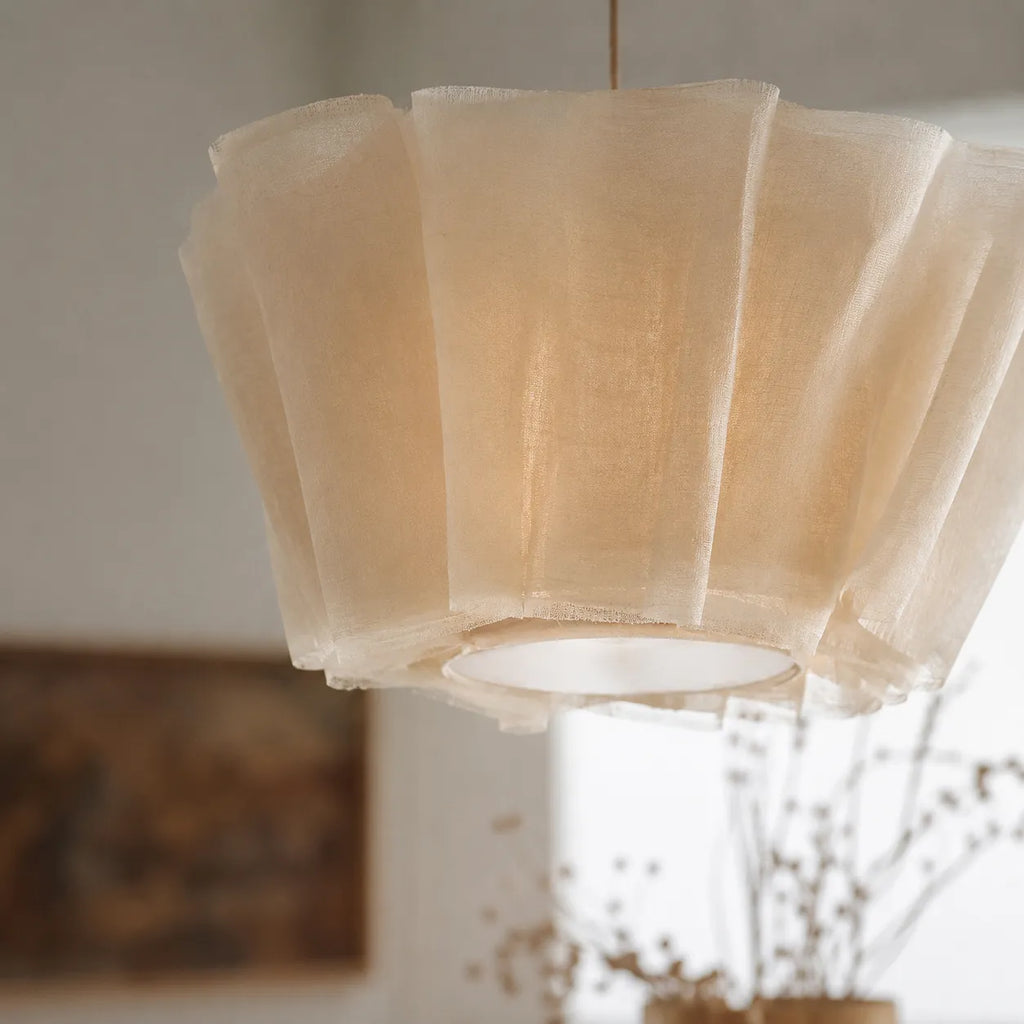 Kitchen Pendant Light Fixtures with Pleated Fabric Shade and Iron Frame for Dining Rooms Bedrooms
