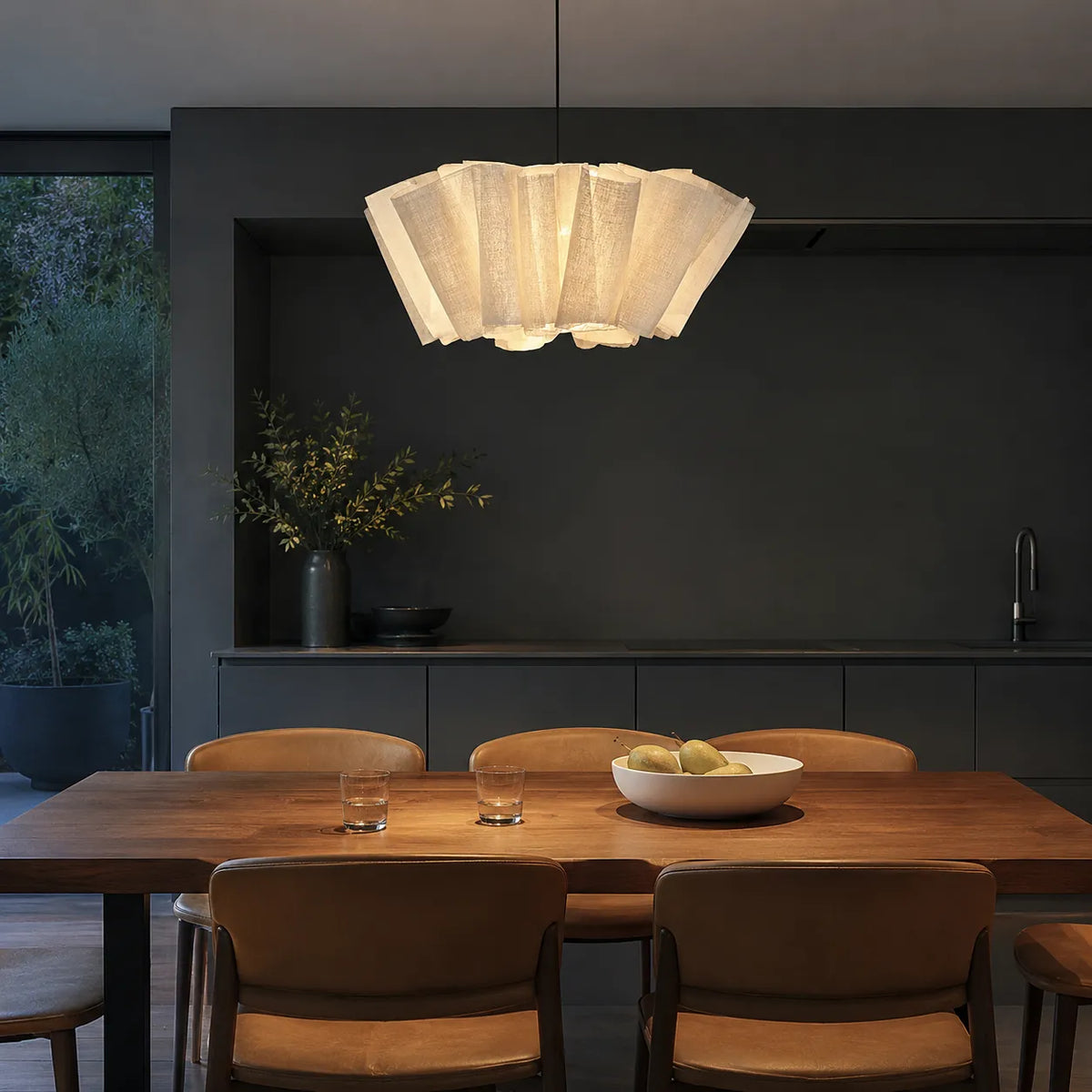 Kitchen Pendant Light Fixtures with Pleated Fabric Shade and Iron Frame for Dining Rooms Bedrooms