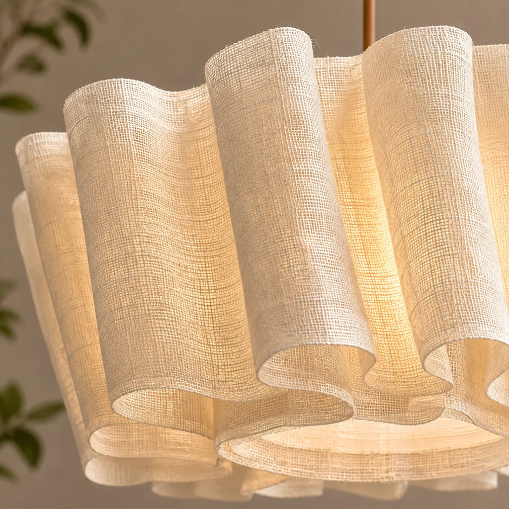 Kitchen Pendant Light Fixtures with Pleated Fabric Shade and Iron Frame for Dining Rooms Bedrooms