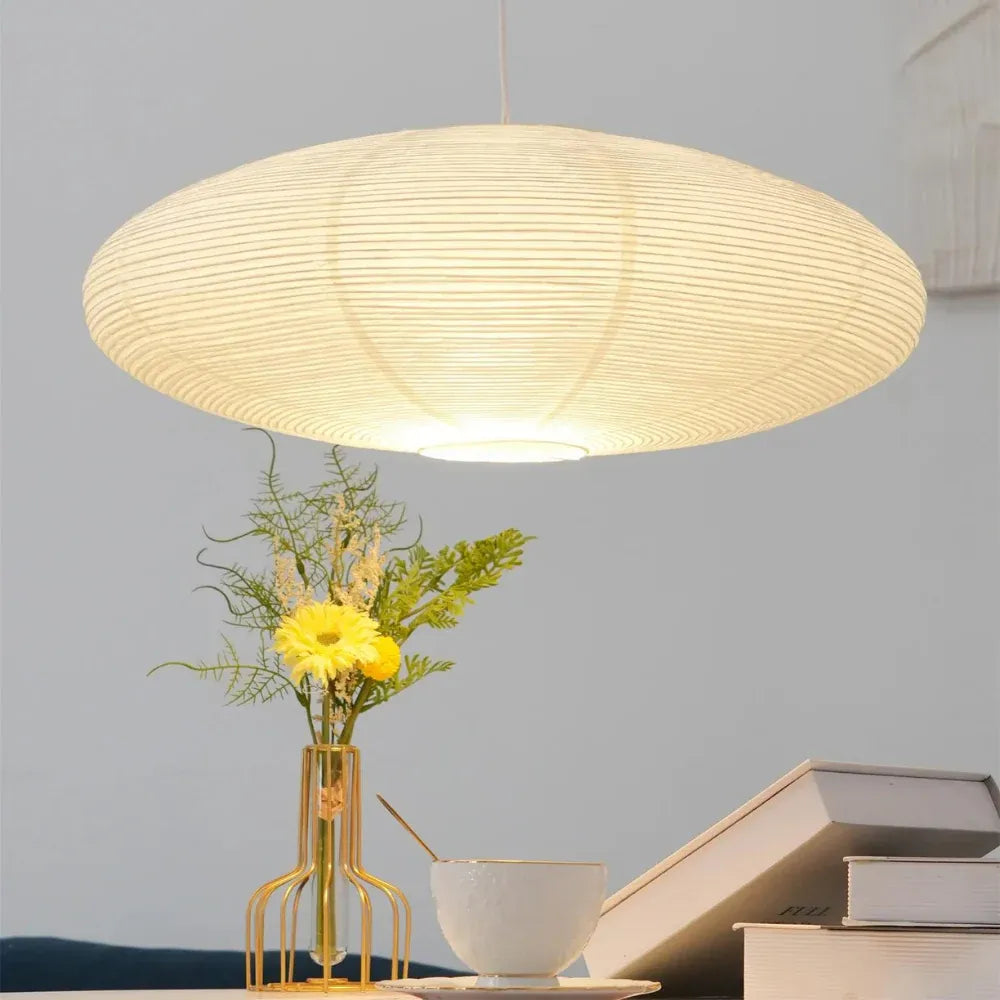 LED Pendant Light with Sculpted Mulberry Paper Shade and Modern Angular Design