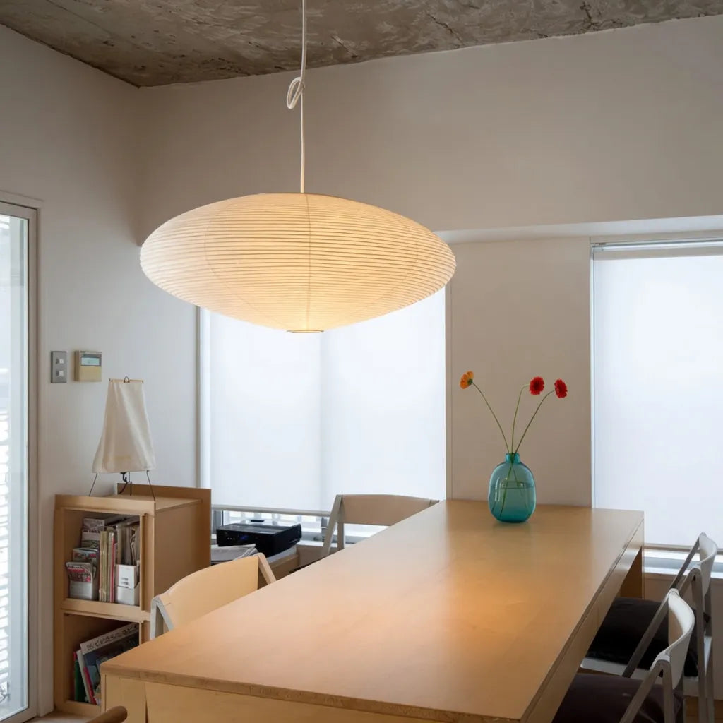 LED Pendant Light with Sculpted Mulberry Paper Shade and Modern Angular Design