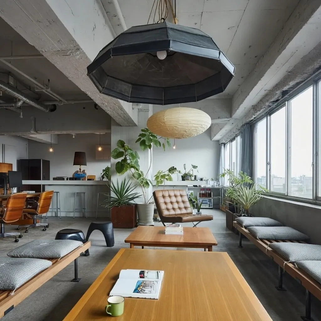 LED Pendant Light with Sculpted Mulberry Paper Shade and Modern Angular Design