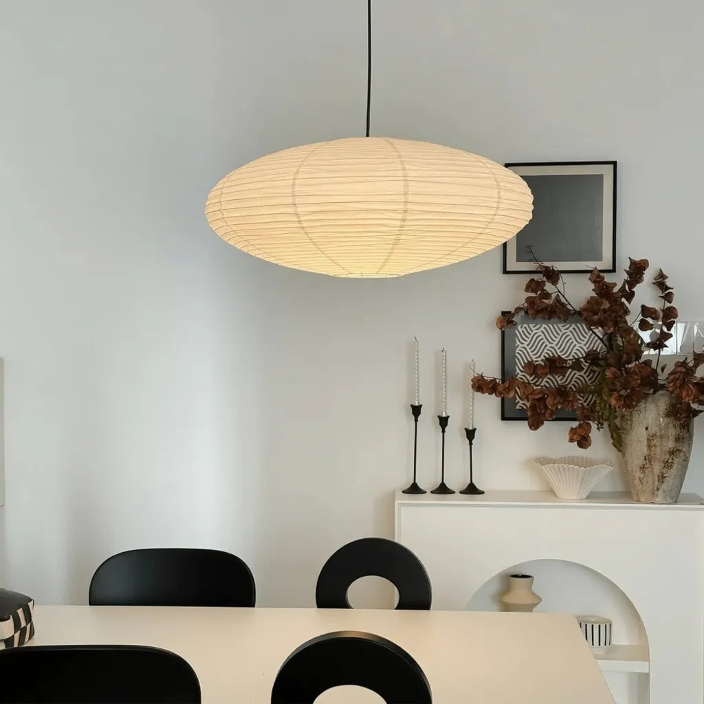 LED Pendant Light with Sculpted Mulberry Paper Shade and Modern Angular Design