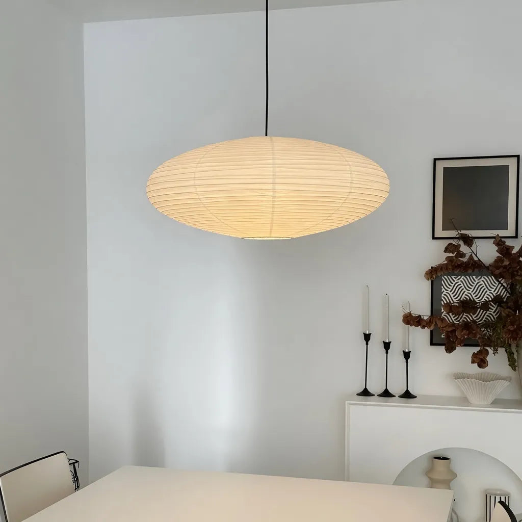 LED Pendant Light with Sculpted Mulberry Paper Shade and Modern Angular Design