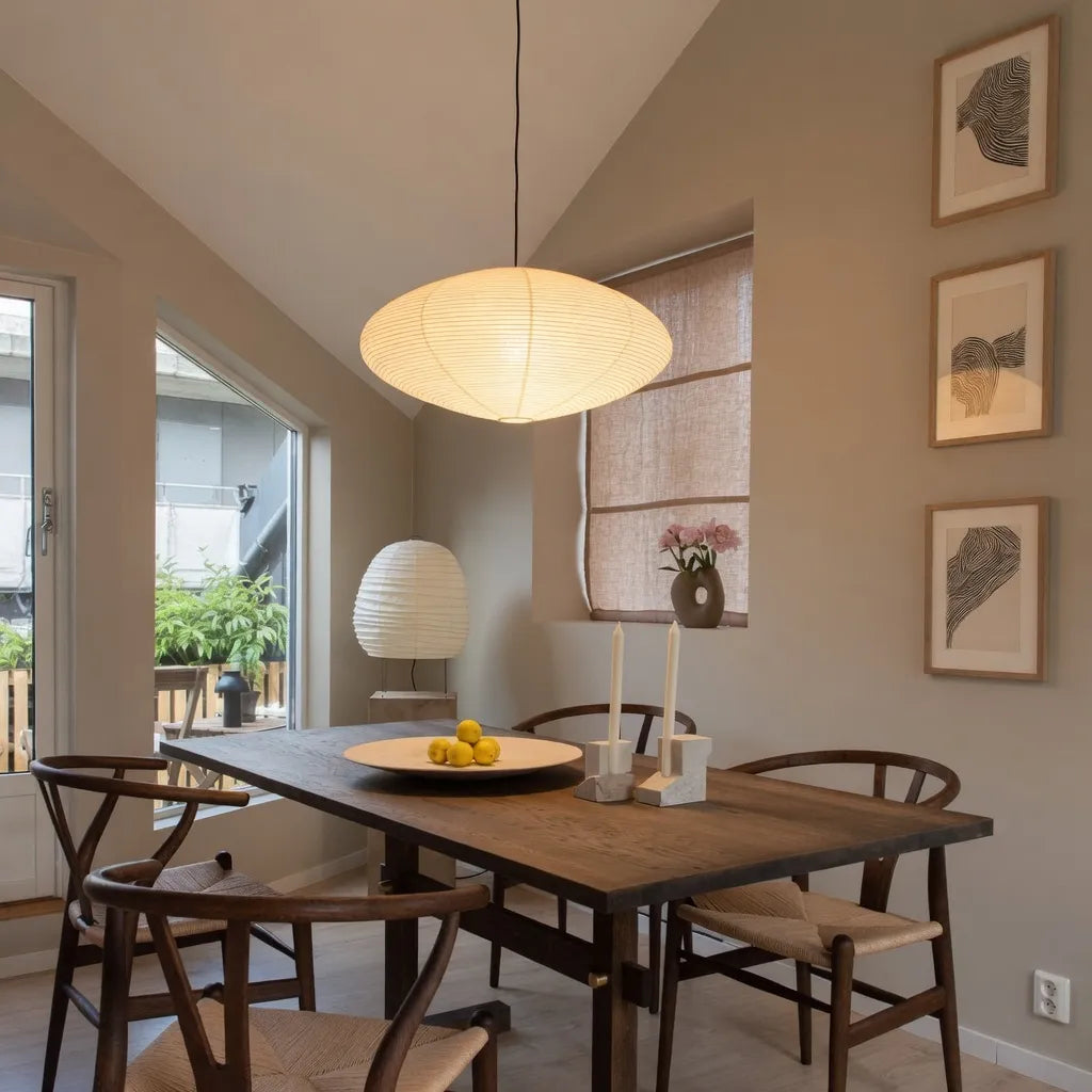 LED Pendant Light with Sculpted Mulberry Paper Shade and Modern Angular Design