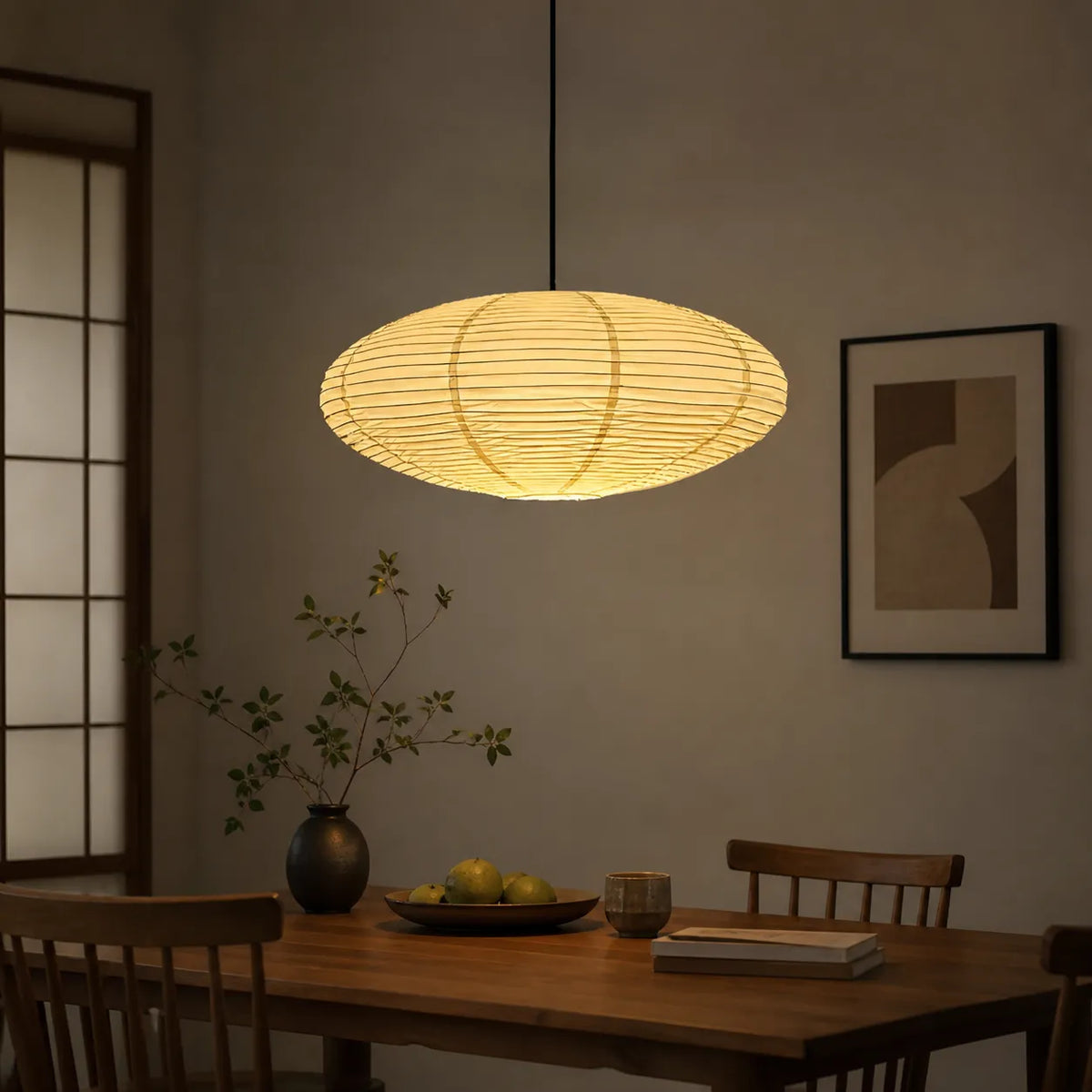 LED Pendant Light with Sculpted Mulberry Paper Shade and Modern Angular Design