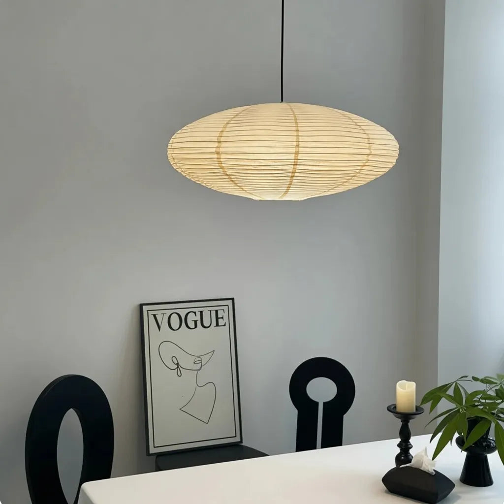 LED Pendant Light with Sculpted Mulberry Paper Shade and Modern Angular Design