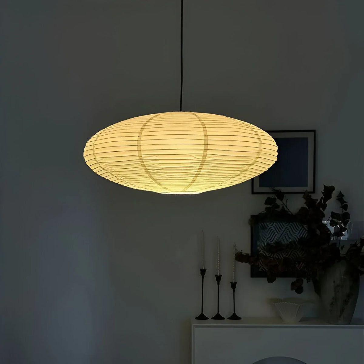 LED Pendant Light with Sculpted Mulberry Paper Shade and Modern Angular Design