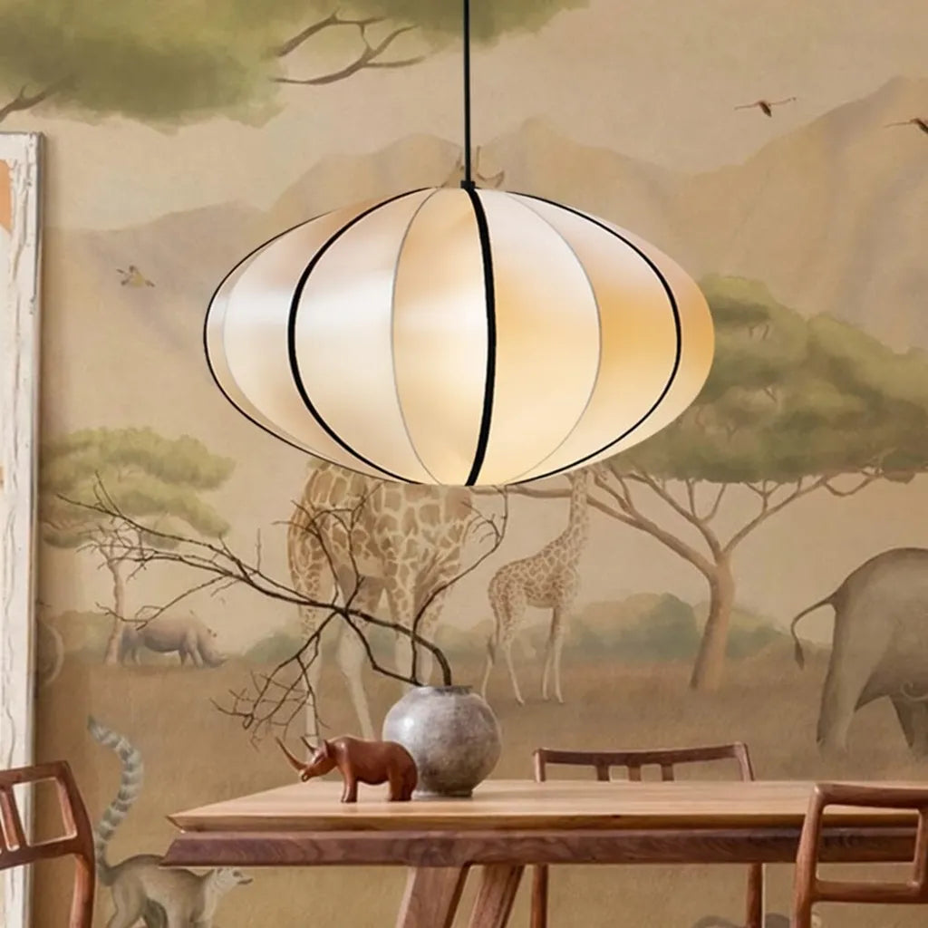 Silk Pendant Light with Handcrafted Textile Shade and Adjustable Suspension for Dining Room