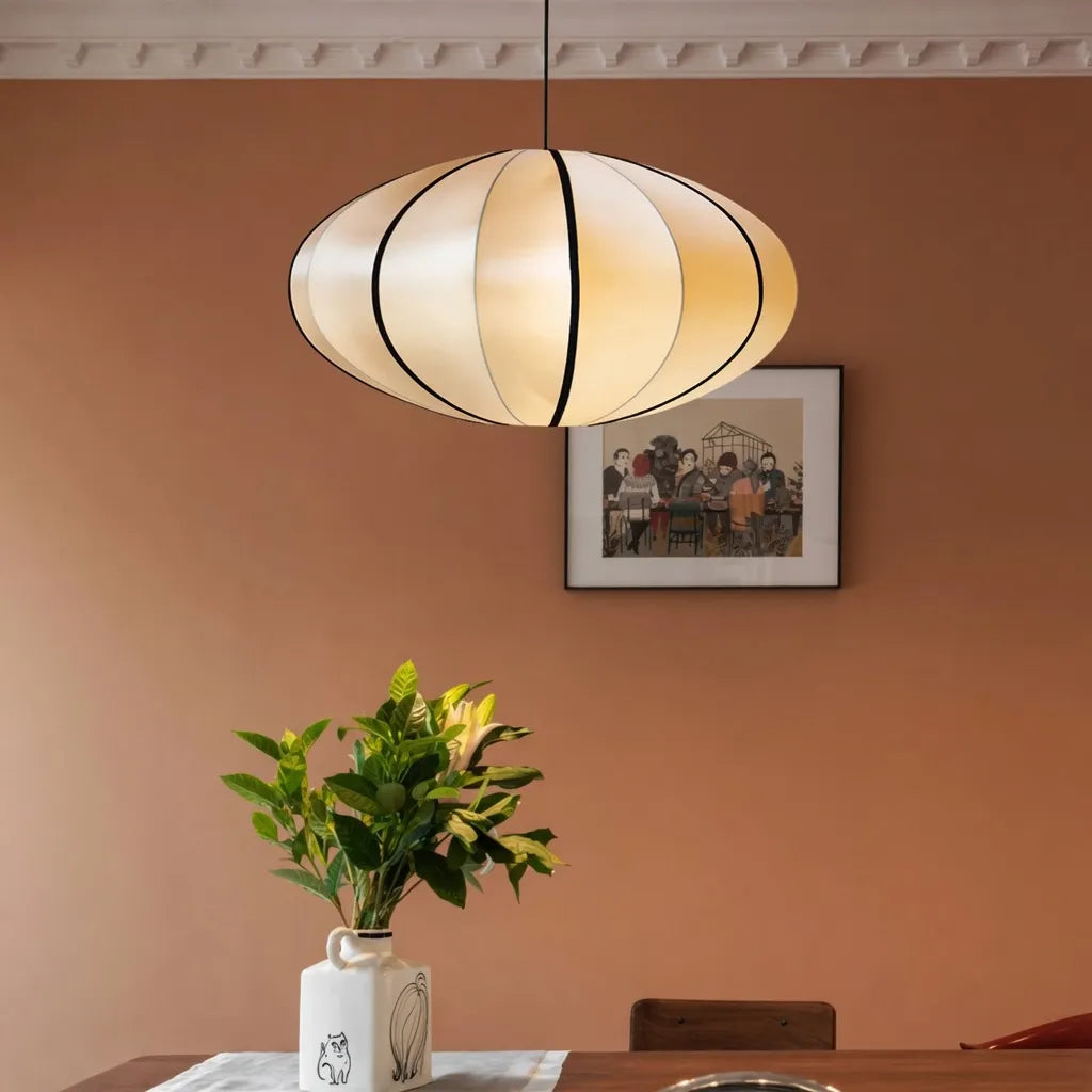 Silk Pendant Light with Handcrafted Textile Shade and Adjustable Suspension for Dining Room