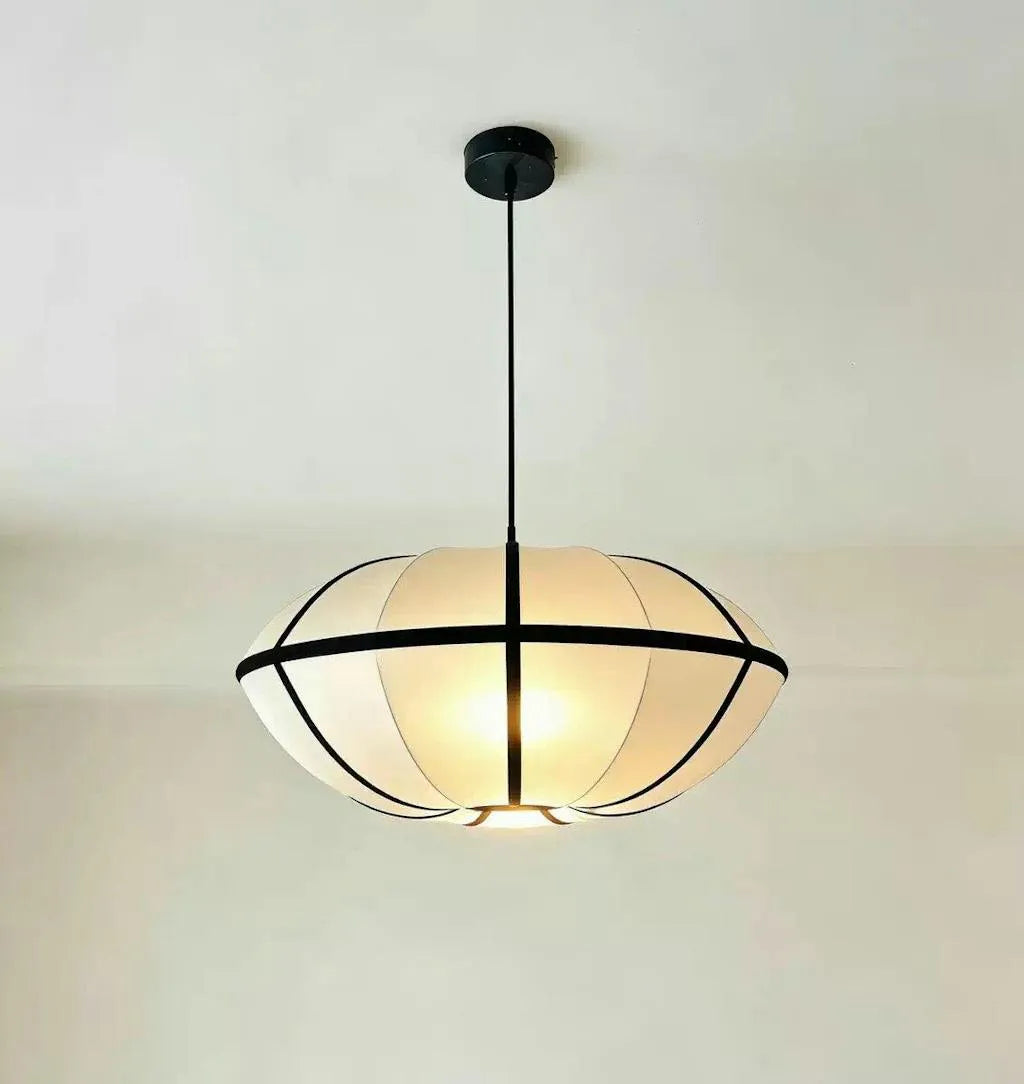 Silk Pendant Light with Handcrafted Textile Shade and Adjustable Suspension for Dining Room