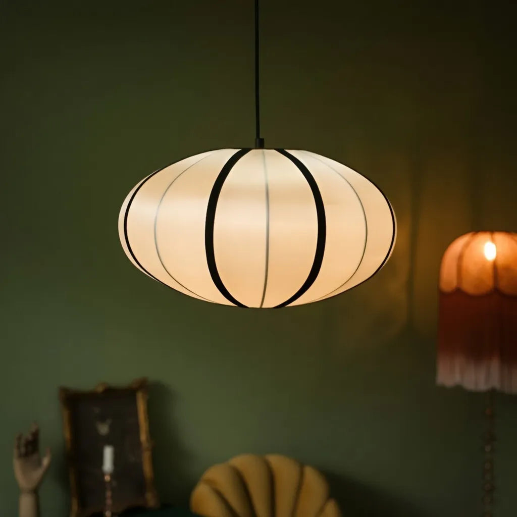 Silk Pendant Light with Handcrafted Textile Shade and Adjustable Suspension for Dining Room