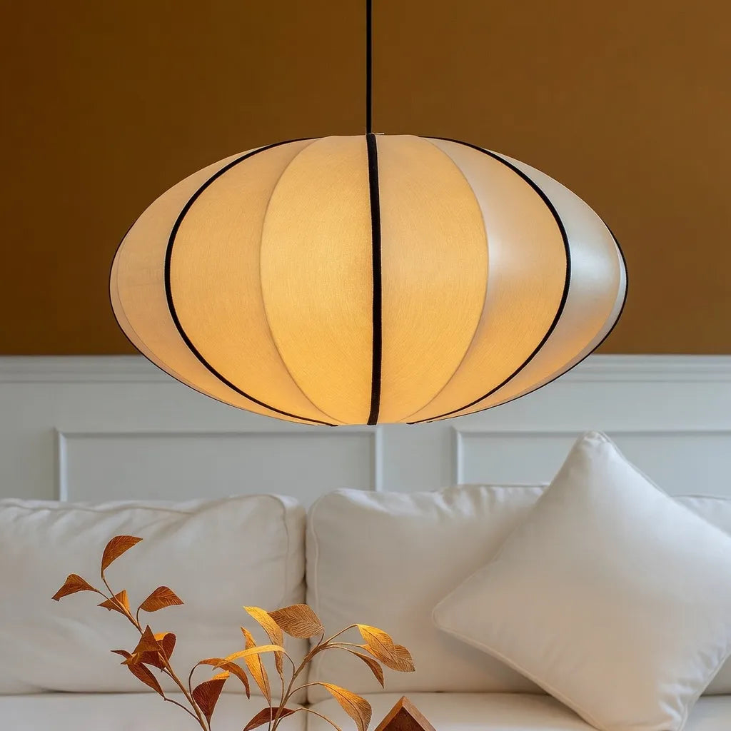 Silk Pendant Light with Handcrafted Textile Shade and Adjustable Suspension for Dining Room