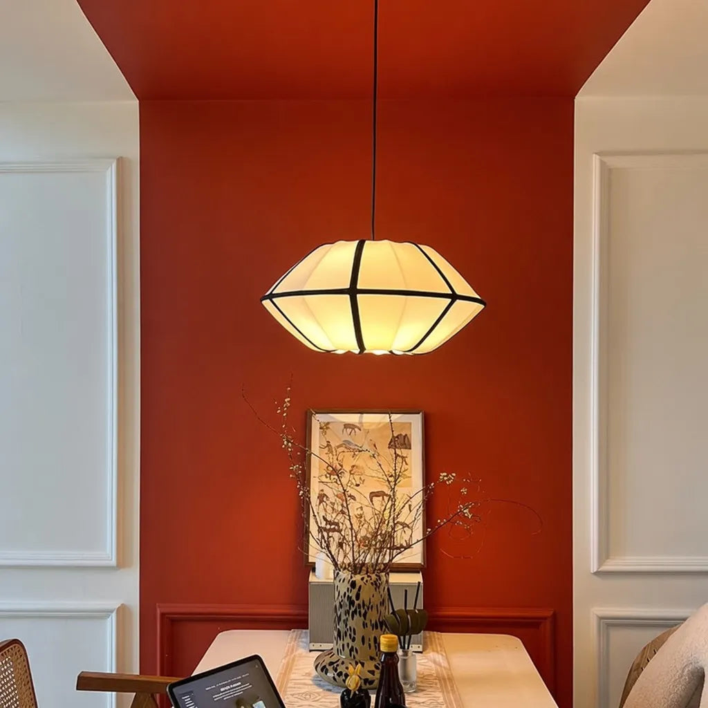 Silk Pendant Light with Handcrafted Textile Shade and Adjustable Suspension for Dining Room