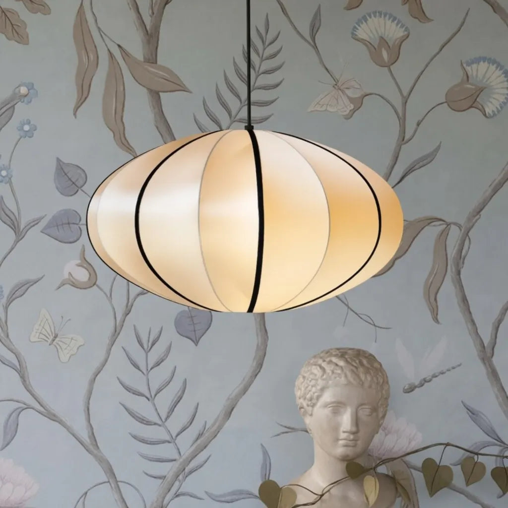 Silk Pendant Light with Handcrafted Textile Shade and Adjustable Suspension for Dining Room