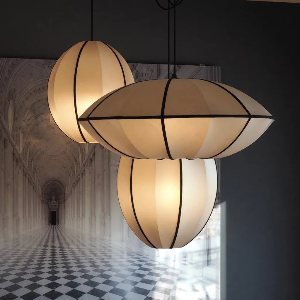 Silk Pendant Light with Handcrafted Textile Shade and Adjustable Suspension for Dining Room