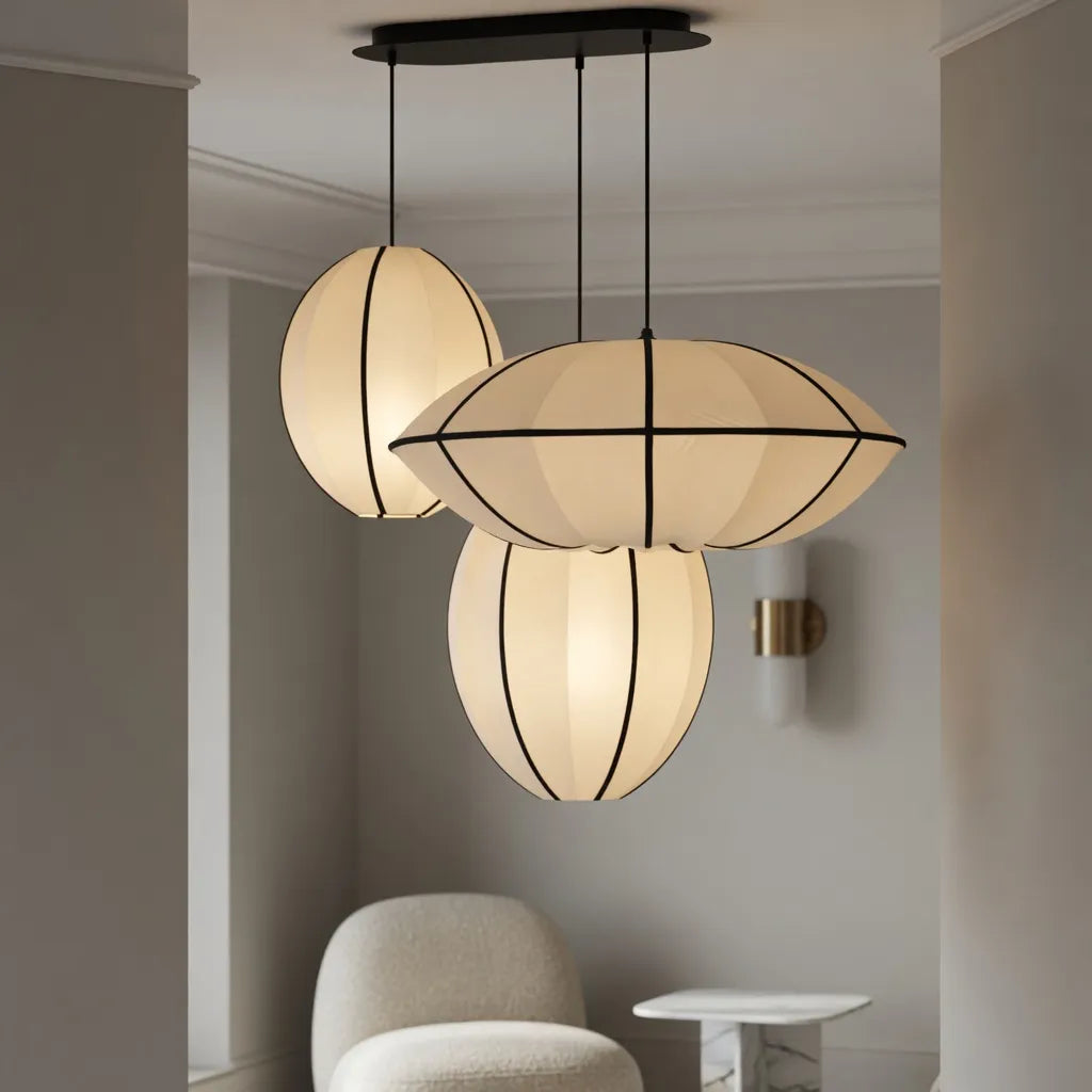 Silk Pendant Light with Handcrafted Textile Shade and Adjustable Suspension for Dining Room