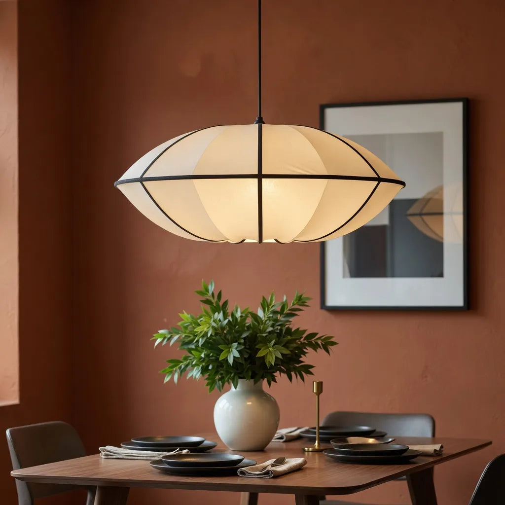 Silk Pendant Light with Handcrafted Textile Shade and Adjustable Suspension for Dining Room