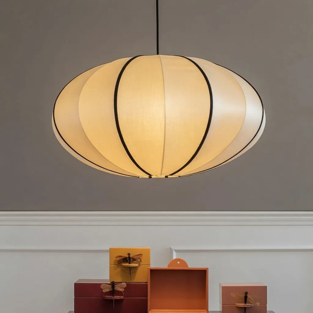 Silk Pendant Light with Handcrafted Textile Shade and Adjustable Suspension for Dining Room