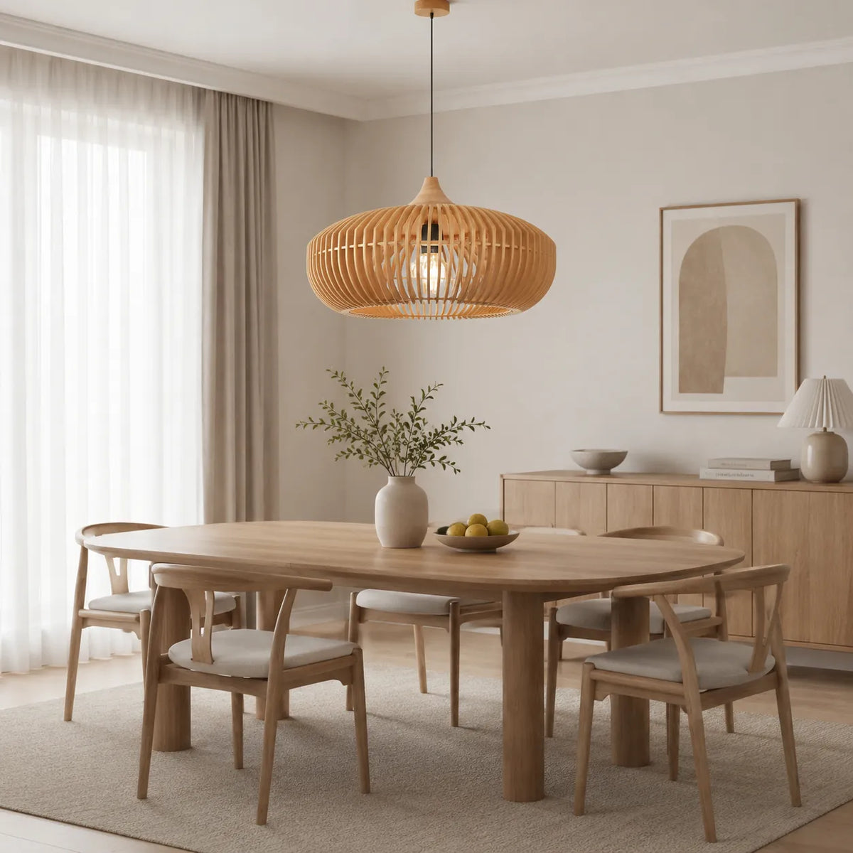 Suspensions de cuisine à la silhouette moderne inspirée d’un halo en bois naturel, à suspendre au plafond