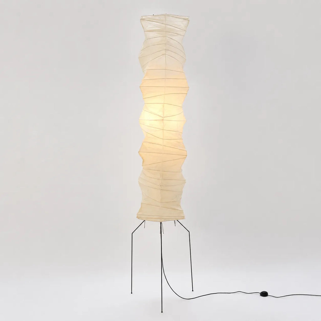 Floor Lamp with Japanese Mulberry Paper Shade and Sculptural Metal Frame