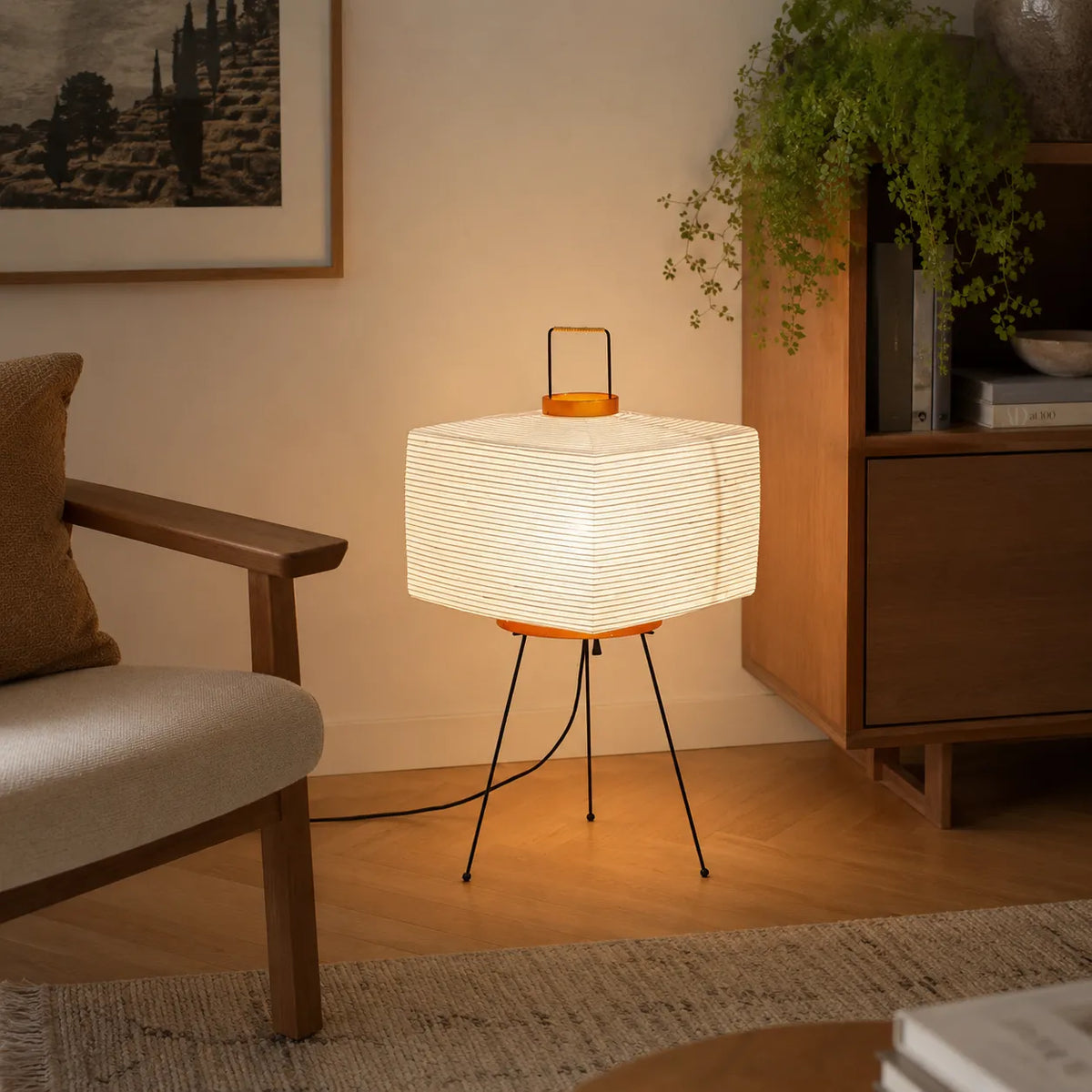 Floor Lamp with Sculptural Rice Paper Globe and Modern Minimalist Design