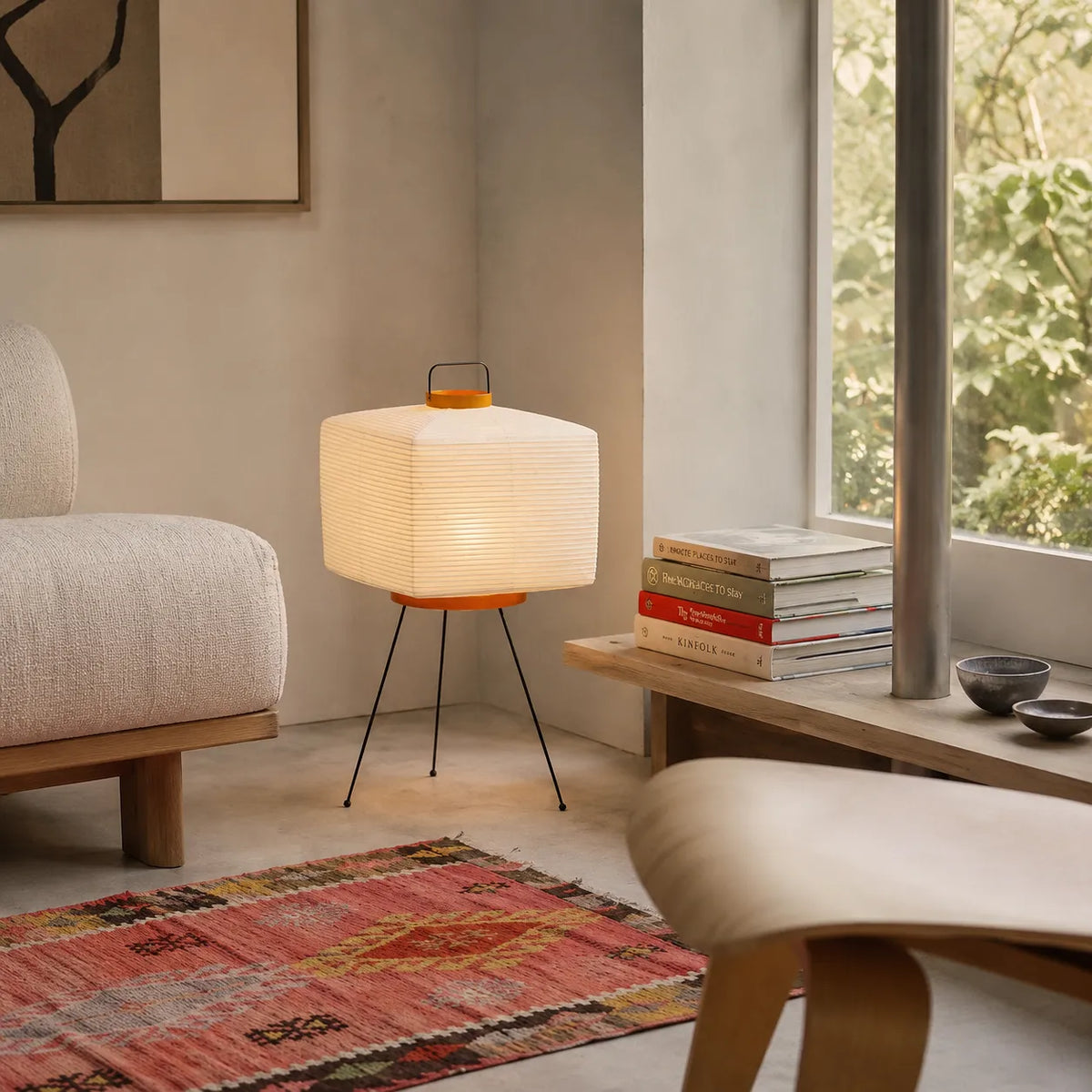 Floor Lamp with Sculptural Rice Paper Globe and Modern Minimalist Design