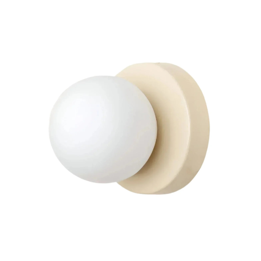 Applique con globo in vetro smerigliato e piastra posteriore in metallo, installabile a parete o a soffitto