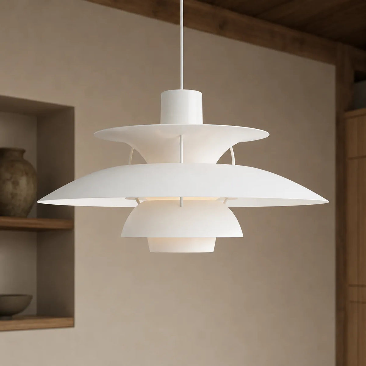 Lámpara colgante de aluminio con diseño en capas y forma nórdica escandinava