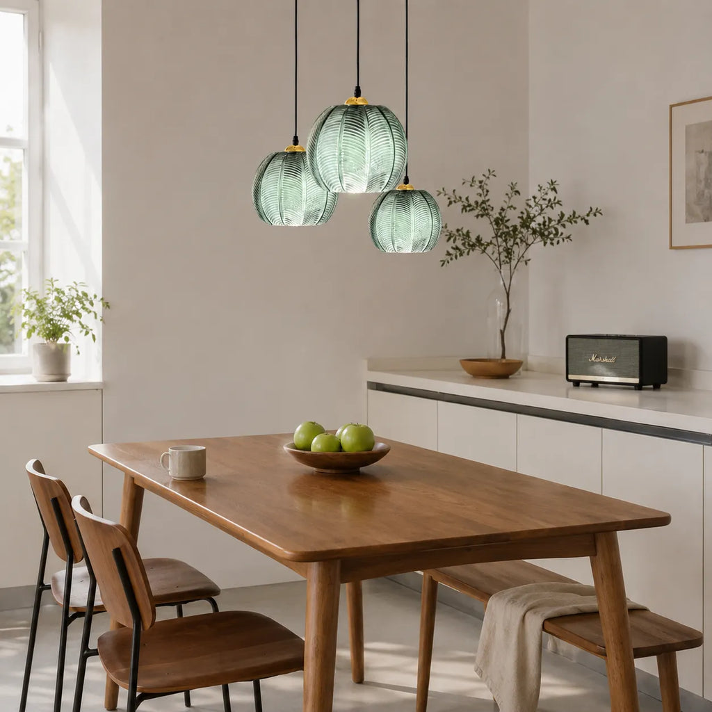 Pendant Light with Leaf-Pattern Glass and Soft Ambient Illumination