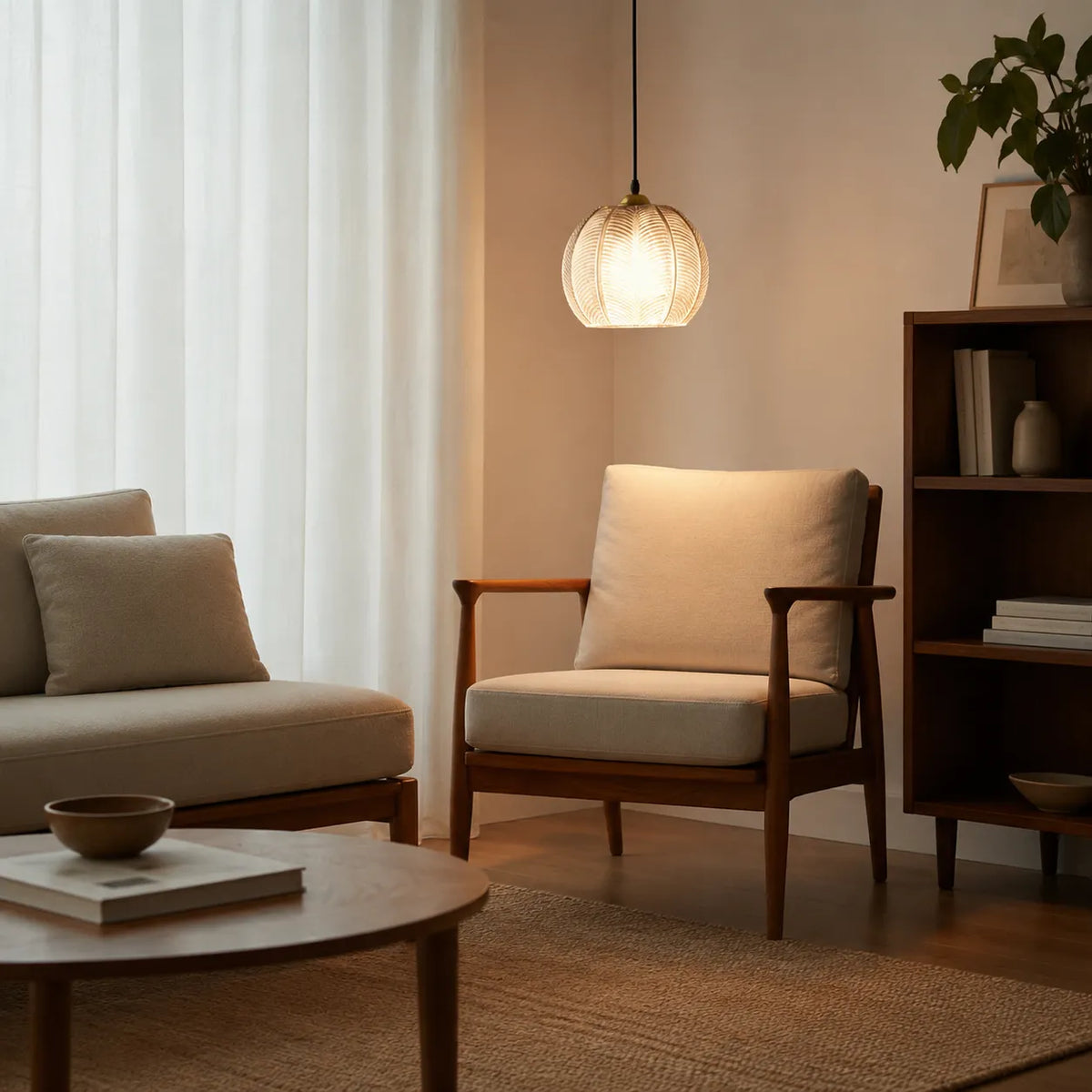 Pendant Light with Leaf-Pattern Glass and Soft Ambient Illumination