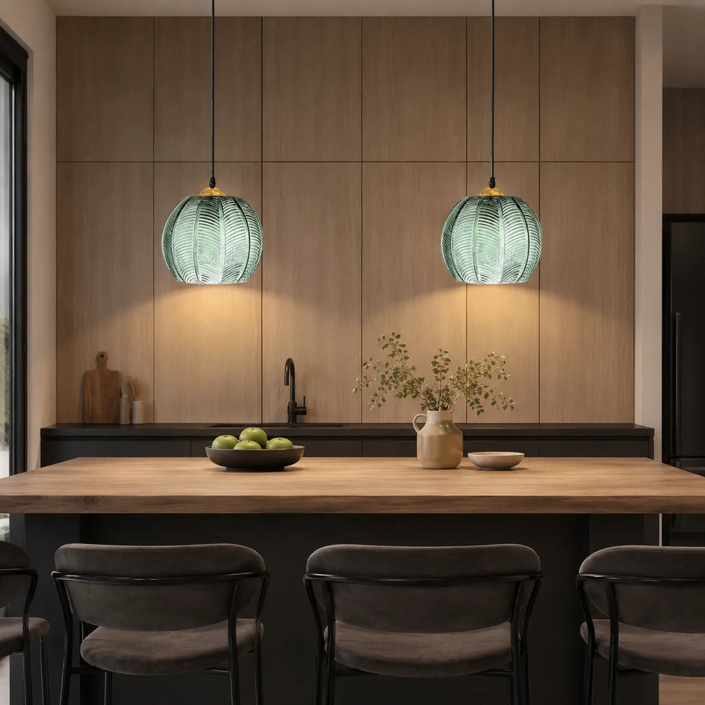 Pendant Light with Leaf-Pattern Glass and Soft Ambient Illumination