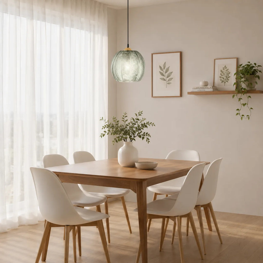 Pendant Light with Leaf-Pattern Glass and Soft Ambient Illumination